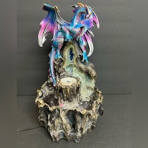 Dream Weaver Night Blue Purple Dragon On Rock Steppes Working Fountain EBROS